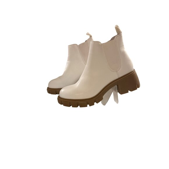 Steve Madden White Platform Chelsea Boots With Brown Lug Sole Womens Size 8.5 Le - Picture 1 of 6